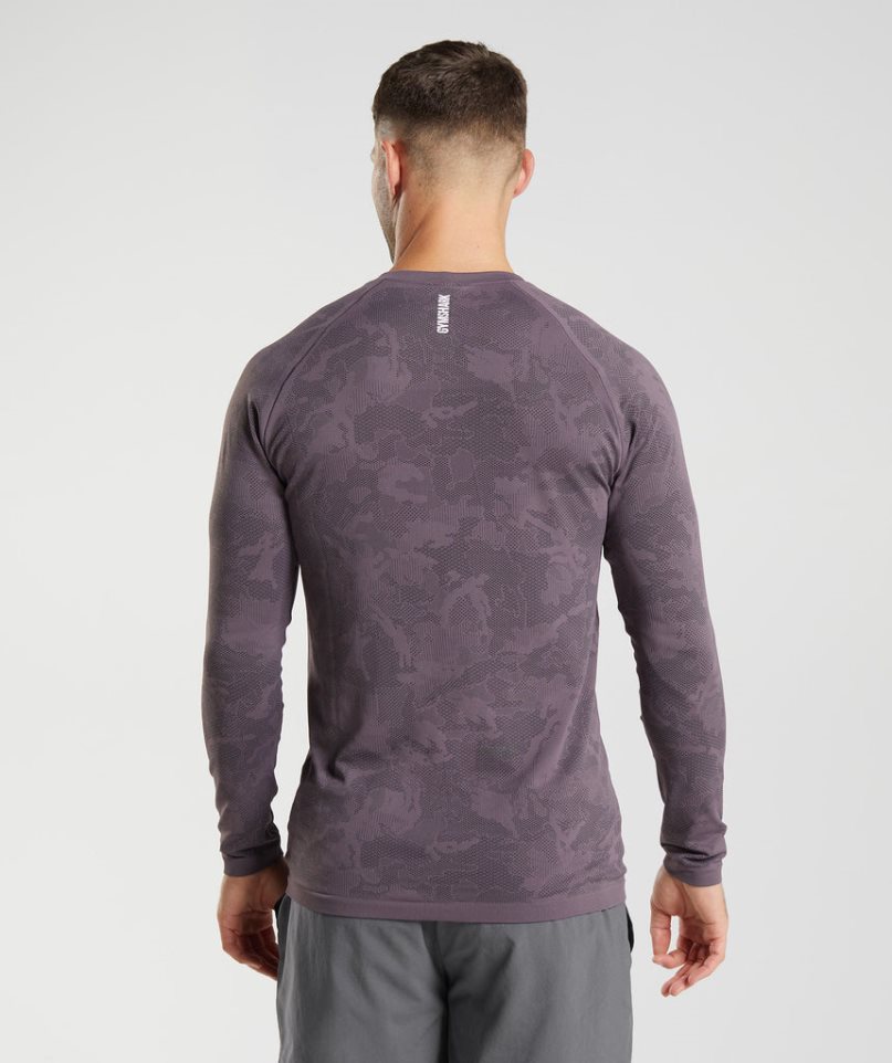 Koszulki Gymshark Geo Seamless Long Sleeve Męskie Fioletowe | PL 398XIM